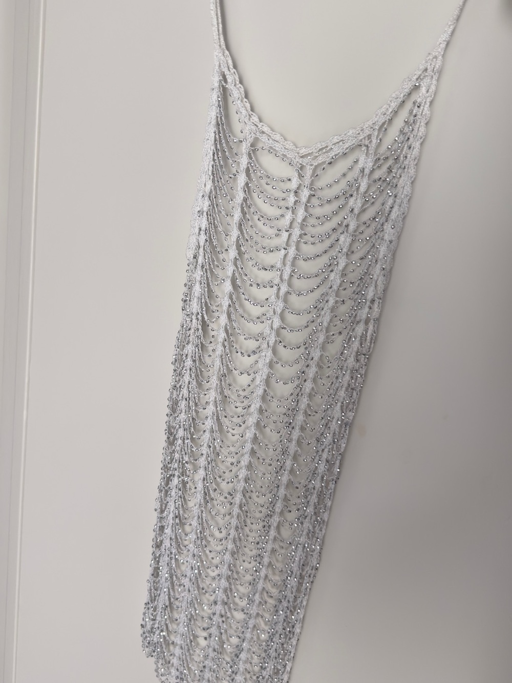White Beaded Crochet Cover Up